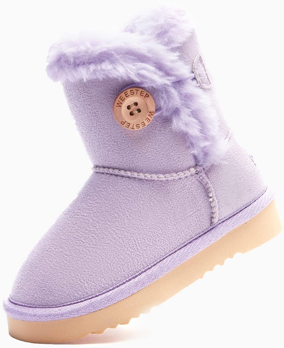 Wood Button Warm Shearling Winter Lightweight Snow Boots(6 Toddler, Purple)
