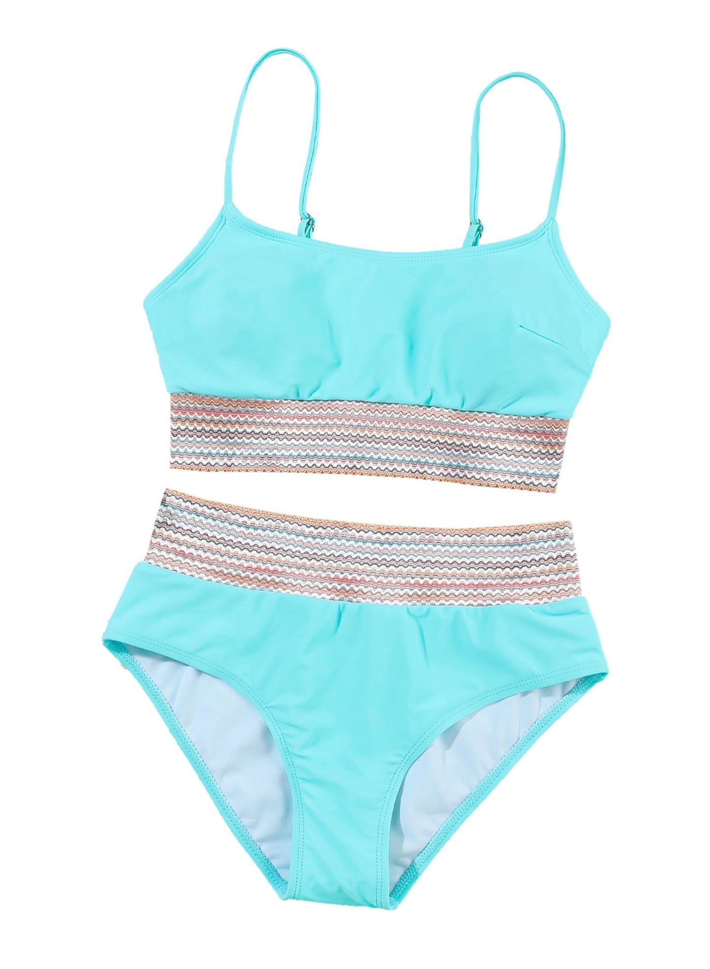 Women'S Bikini Sets Colorblock Trim 2 Piece Swimsuit High Waisted Bathing Suits for Women Scoop Neck Adjustable Spaghetti Straps Bikini Swimwear Blue XS