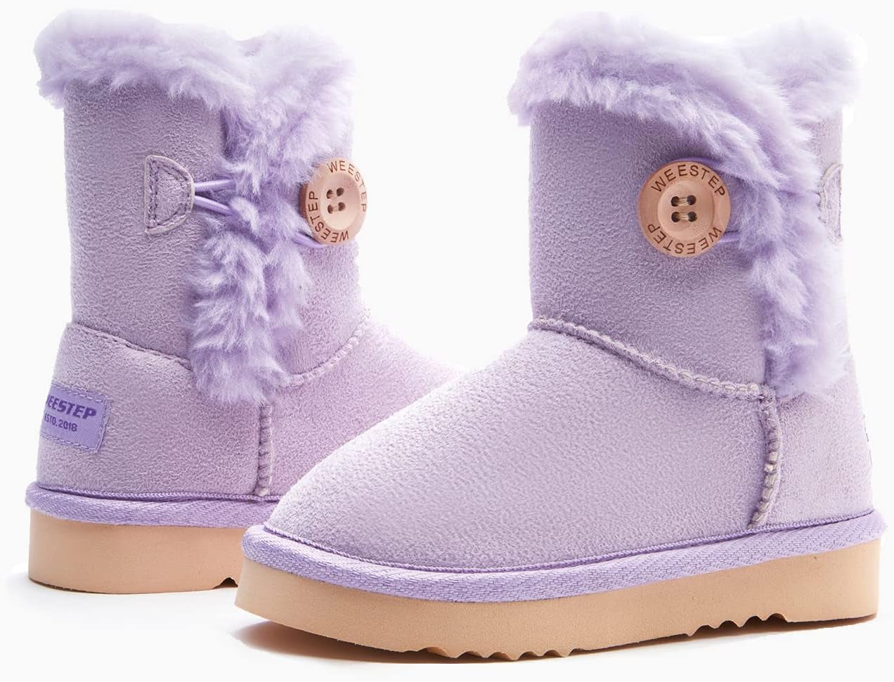 Wood Button Warm Shearling Winter Lightweight Snow Boots(6 Toddler, Purple)