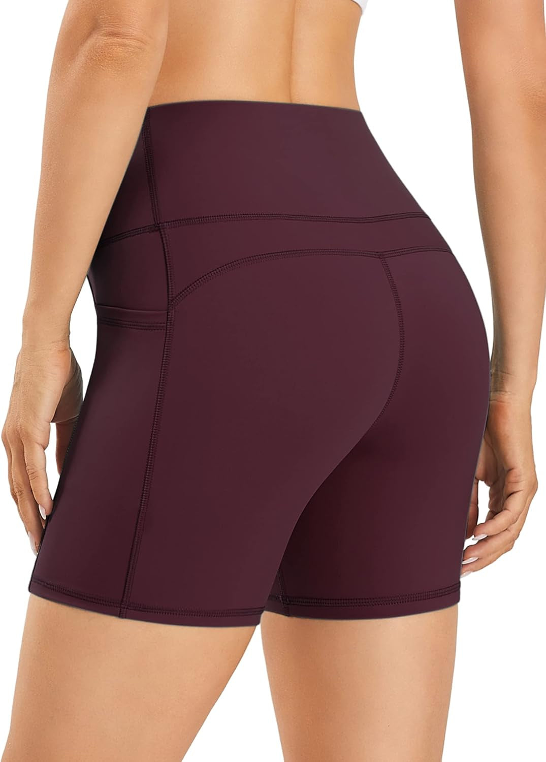 Women'S High Waist Biker Shorts with Pockets, Tummy Control Athletic Workout Running Yoga Shorts