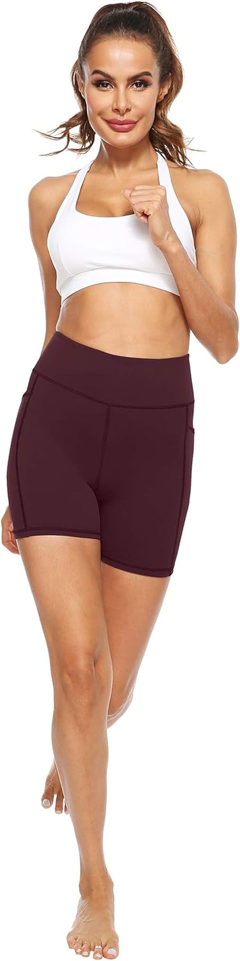 Women'S High Waist Biker Shorts with Pockets, Tummy Control Athletic Workout Running Yoga Shorts