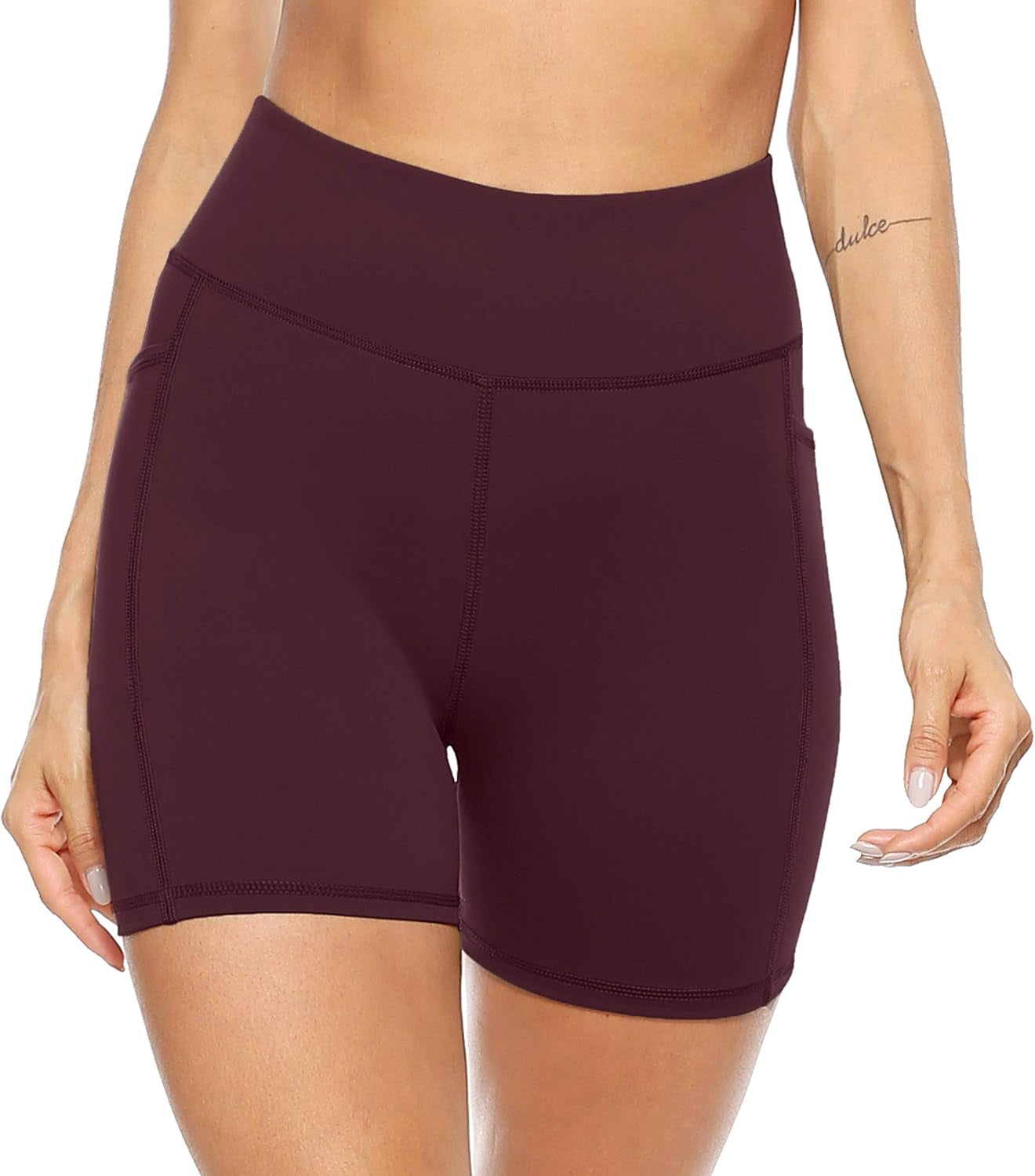 Women'S High Waist Biker Shorts with Pockets, Tummy Control Athletic Workout Running Yoga Shorts