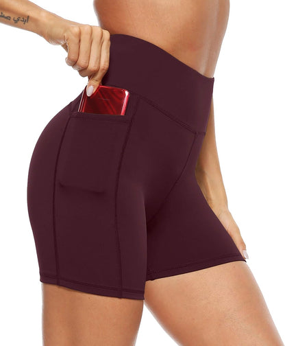 Women'S High Waist Biker Shorts with Pockets, Tummy Control Athletic Workout Running Yoga Shorts