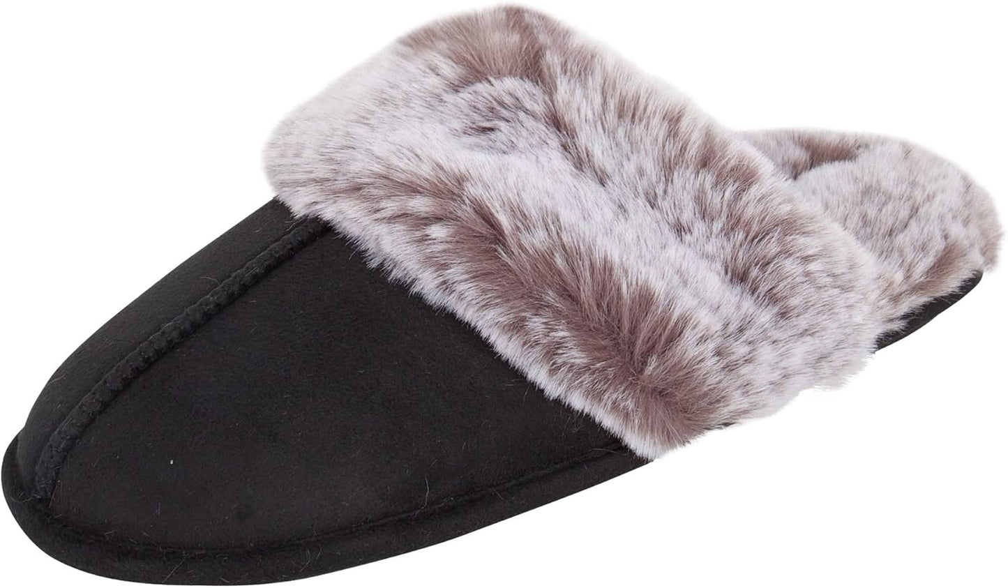 Womens Comfy Faux Fur House Slipper Scuff Memory Foam Slip on Anti-Skid Soleslipper