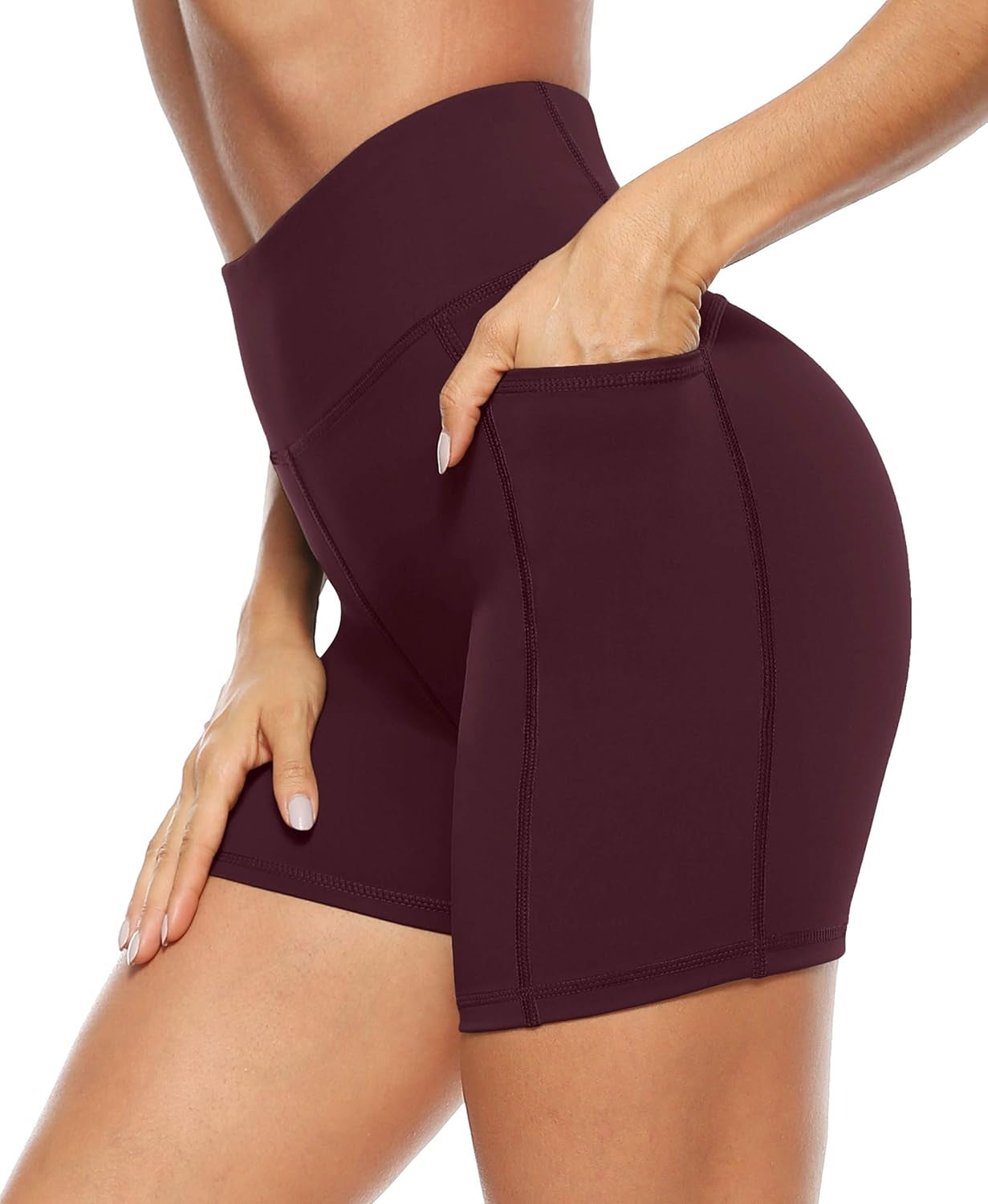 Women'S High Waist Biker Shorts with Pockets, Tummy Control Athletic Workout Running Yoga Shorts