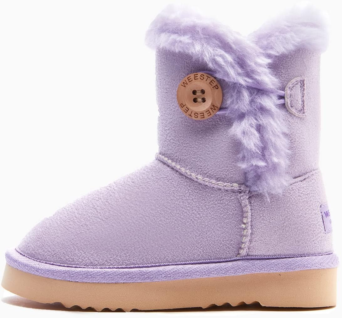 Wood Button Warm Shearling Winter Lightweight Snow Boots(6 Toddler, Purple)