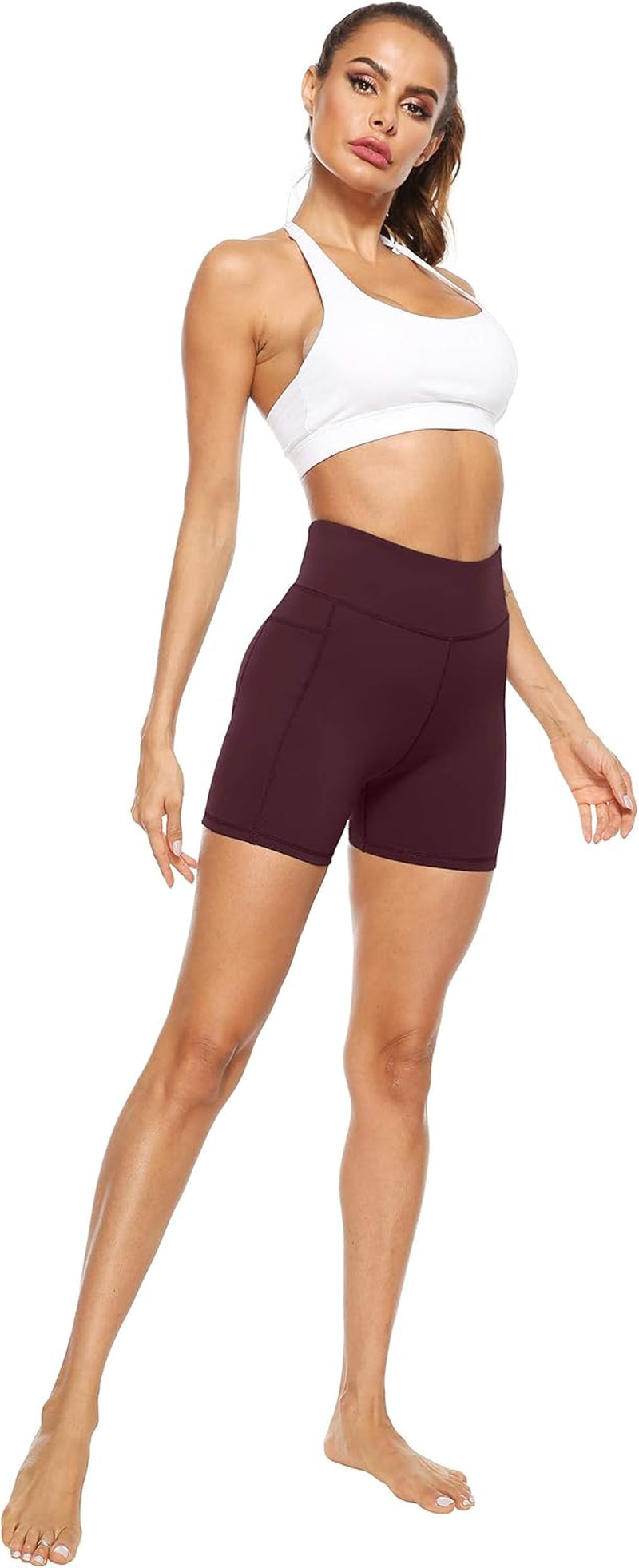 Women'S High Waist Biker Shorts with Pockets, Tummy Control Athletic Workout Running Yoga Shorts