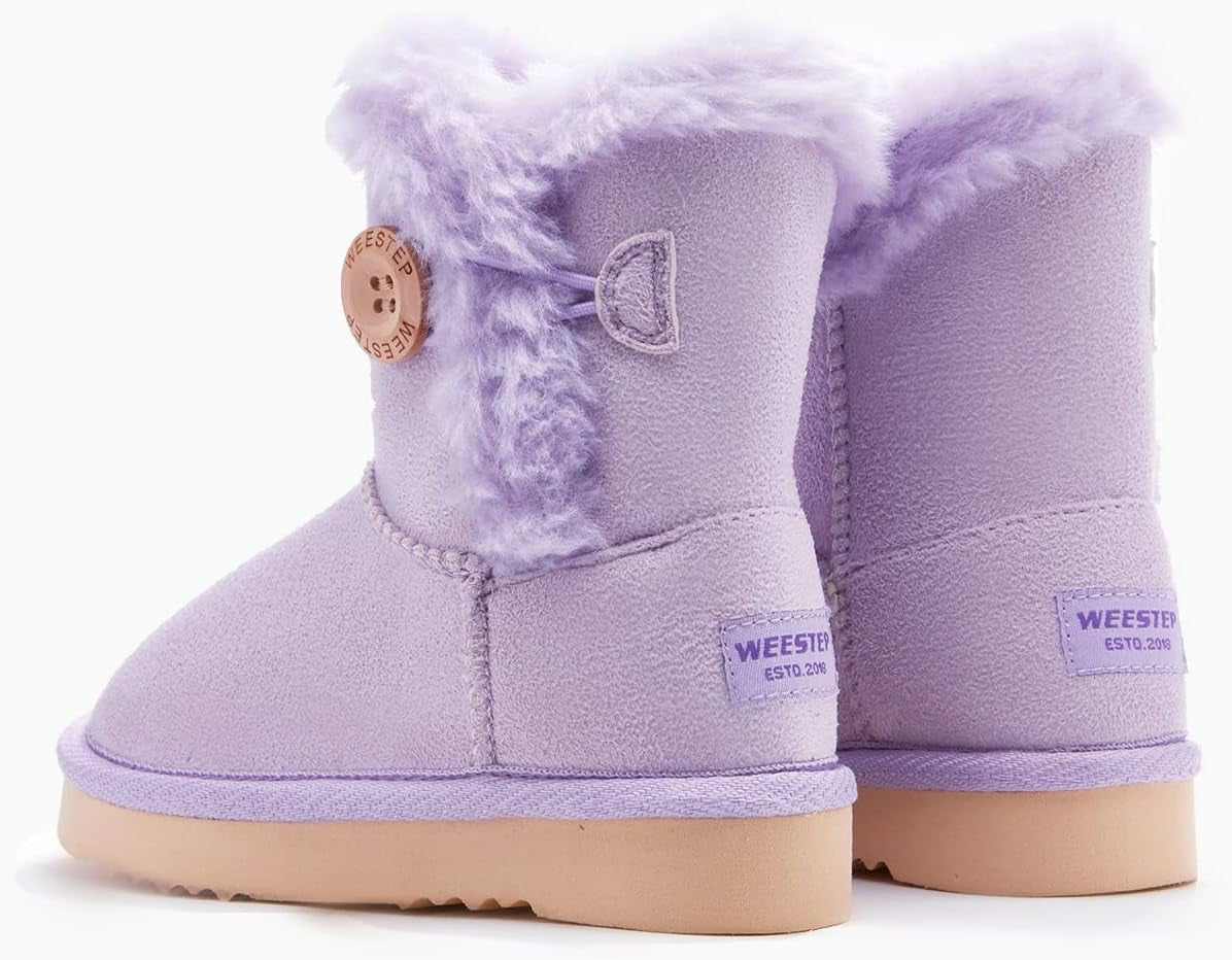 Wood Button Warm Shearling Winter Lightweight Snow Boots(6 Toddler, Purple)